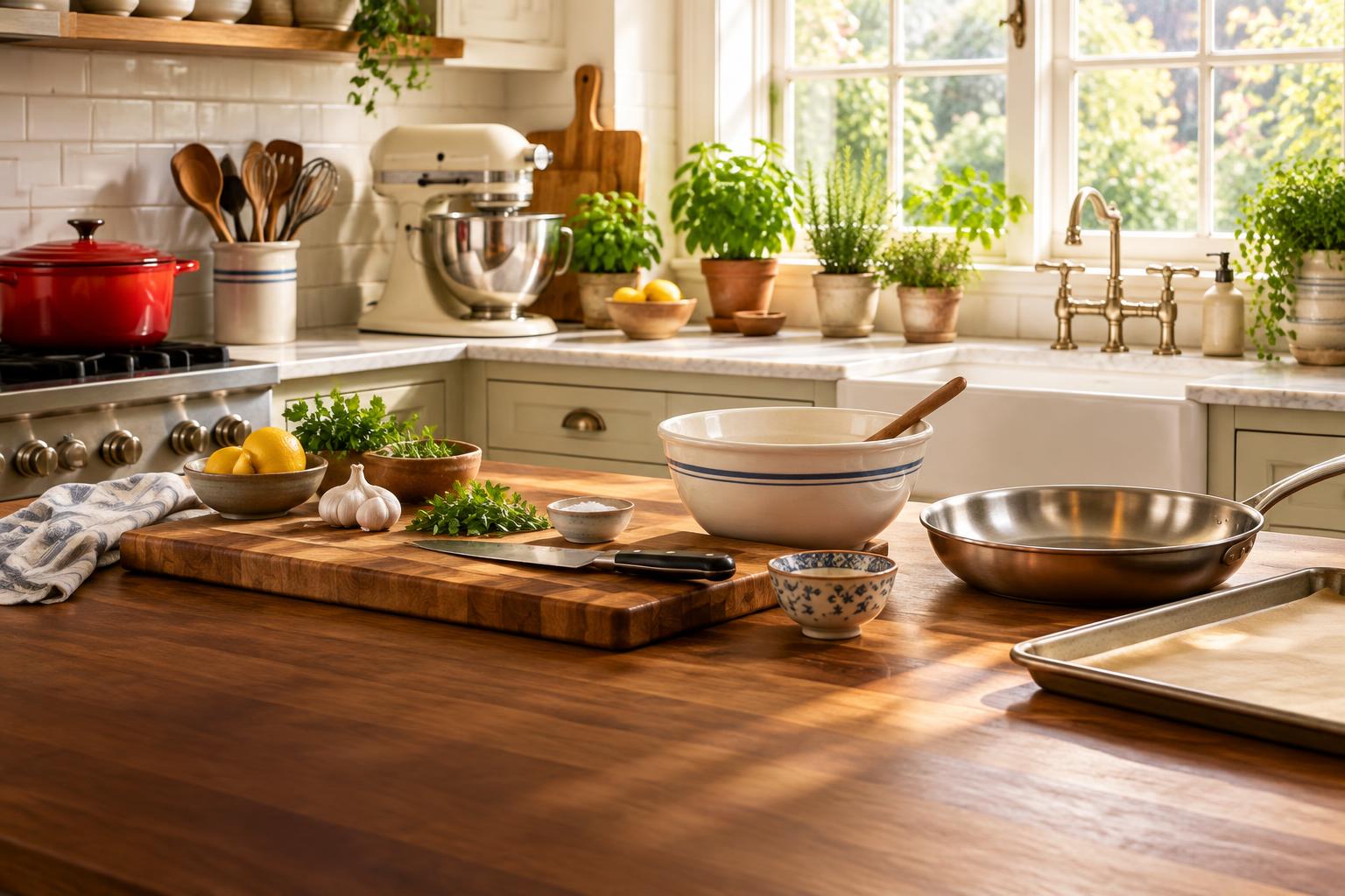 Everyday tools in a sunny home kitchen